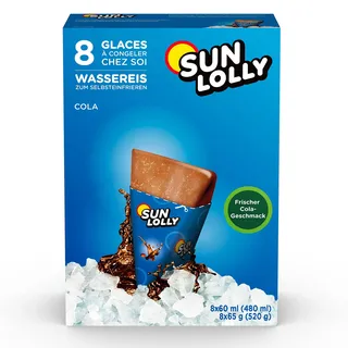 Sun Lolly Wassereis Cola 8 Stk | Mit Fruchtsaft | Zum Selbsteinfrieren | Ohne künstliche Aromen | Frei von Süßungsmittel | Laktosefrei | Glutenfrei | 8 x 60ml