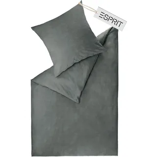 Esprit Home Premium Bettwäsche 155x220 Baumwolle Anthrazit 2tlg - Bettwäsche-Sets 2teilig bestehend aus 1 Bettwäschebezug 155x220cm - inkl. 1 Kopfkissenbezug 80x80cm - Öko-Tex Zertifiziert