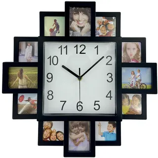 Timelike DIY Rahmenuhr, DIY Wanduhr Modernes Design DIY Fotorahmen Uhr Kunststoff Kunst Bilder Uhr Einzigartige Klok Home Decor - Machen Sie Ihre eigene Multi-Fotouhr (Schwarz)