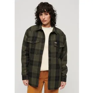 Superdry für Damen. W4010431A Grün kariertes Schafsfell-Überhemd (S), Lässig, Wolle, Langarm
