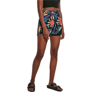 Urban Classics Damen Kurze Hose Ladies AOP Viscose Resort Shorts, Farbe blackfruity, Größe S