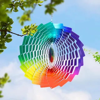Leisuremix 3D Windspiele für Draußen hängend, 30 cm Windspiel Garten wetterfest Edelstahl Gartendekoration Fensterdeko Regenbogen