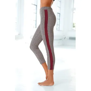 7/8-Leggings BENCH. LOUNGEWEAR, Damen, Gr. 40/42, N-Gr, rot (kariert, rostrot), Obermaterial: 67% Polyester, 31% Viskose, 2% Elasthan, Glencheckmuster, kariert, figurbetont 7/8-Länge, Hosen 7/8-Leggings, mit Kontrastfarben seitlichem Tape