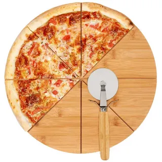 Kinvara Pizzabrett Bambus 35 cm + Pizzamesser , Braun , Naturmaterialen , Geschirr, Teller, Pizzateller