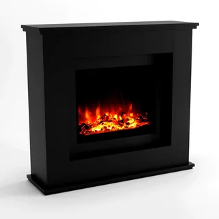GF CORE Elektrokamin mit Heizung und Kaminfeuer (Standkamin Europa) - elektrischer Kamin mit LED-Feuer in 3 Farben, Heizlüfter, Holz-Deko & Fernbedienung, 111x101x33 cm, Schwarz