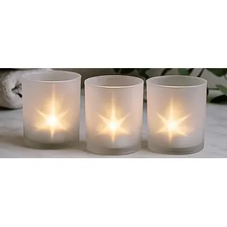 khevga Windlicht Weihnachten Sterne 3er Set – Glas Teelichthalter mit Sternenmotiv, Schattenwindlicht für Festliche Tischdeko & Adventsdekoration