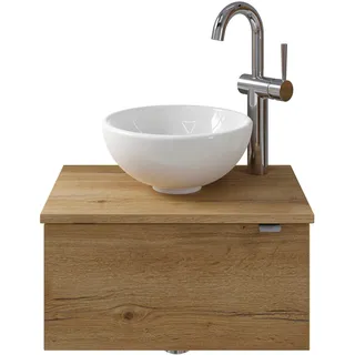 Saphir »Serie 6915 Waschschale mit Unterschrank für Gästebad, Gäste WC«, 51 cm breit, 1 Tür, Waschtischplatte, kleine Bäder, ohne Armatur, braun