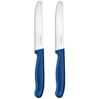 targzier Tafelmesser,Frühstücksmesser 2 Stück,Hochwertiges Brötchenmesser Set,Edelstahl Tomatenmesser Wellenschliff,Scharf Messer Set,Küchenmesser Klein,Kunststoffgriff Buttermesser,Blau