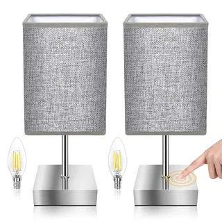 Totofac Nachttischlampe Touch Dimmbar 2er set, E14 Retro Nachttischlampe, 3 Helligkeitsstufen Einstellbar Warmweiss, Modern Nachttische Tischlampe für Schlafzimmer, Wohnzimmer, Babyzimmer