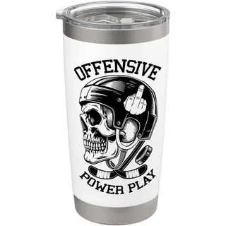 Lustiger Eishockeyspieler Totenkopf Unhöflich Mittelfinger Offensive Doppelwandiger Edelstahl-Thermobecher