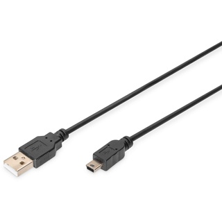 Digitus USB 2.0 Anschlusskabel, Typ A - mini B (5pin) St/St, 1.8m schwarz