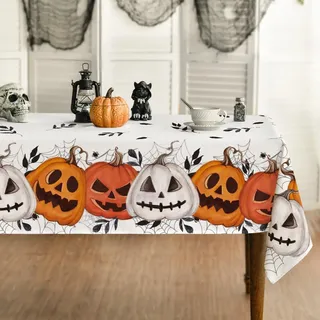 Artoid Mode Spinnennetz Blätter Jack-o-Laterne Halloween Tischdecke 140x110 cm, Saisonnal Spinnen Fleckschutz Tischwäsche Küche Dekoration Party Dekor