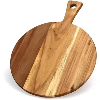 Ianulus Rundes Schneidebrett aus Akazienholz, Pizza-Paddel Pizzaschaufel, Holz Schneidebrett mit Griff, Küche Fleisch Servier Brett, Tablett für, Keksen, Kuchen, Brot