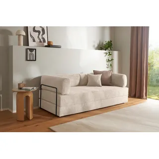 Schlafsofa HOMSY BY ANA JOHNSON "Folda, Dauerschläfer, Breite 206 cm, Liegefläche 181x198 cm", hellbeige, B:206cm H:72cm T:94cm, Sofas, Schlafsofa, mit Bett-/Schlaffunktion, inkl. 1x Zierkissen, Tonnentaschenfederkern