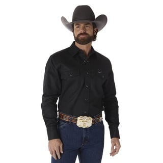 Wrangler Herren Westernhemd, Cowboy-Schnitt, Zwei Taschen, langärmelig, mit Druckknöpfen - Schwarz - Groß