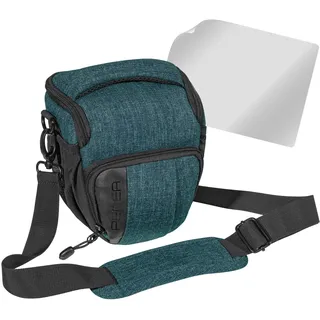 PEDEA DSLR-Kameratasche "Fashion" mit Displayschutzfolie für Nikon D500 D750 D3500 D5200 D300 Coolpix B500 / Sony Alpha 7 7M2 7M3 7R II DSC-RX10 / Canon EOS 77D 200D 1200D 1300D, Gr. M petrol
