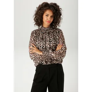 Aniston CASUAL Chiffonbluse im Leo-Druck mit goldfarbenen Glitzerstreifen - NEUE KOLLEKTION, goldfarben