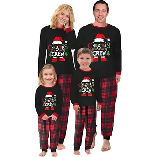 Weihnachts Familie Pyjama Set, Passendes Weihnachten Schlafanzug Paar Set, Weihnachts Langärmelige Hose Christmas Nachtwäsche Winter Geteilter Home Set Für Damen Herren Kinder, Mama, XXL, Schwarz