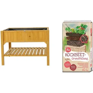 Habau 2854 Hochbeet mit Ablage, 119 x 57 x 90 cm & Universal Bio Hochbeet-Grundfüllung 60 Liter