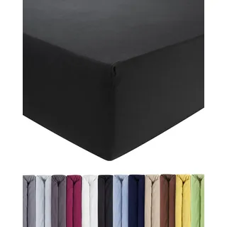 ENTSPANNO Luxus Spannbettlaken 180 x 200 bis 200 x 220 cm - Aus weichem Premium Jersey - Ideal für Wasser- u. Boxspringbetten bis 35cm Höhe - Schwarz