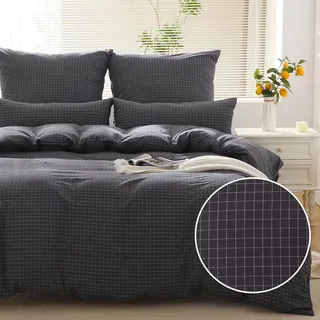 SOULFUL Bettwäsche 200x200 Baumwolle kariert Grau - Grau
