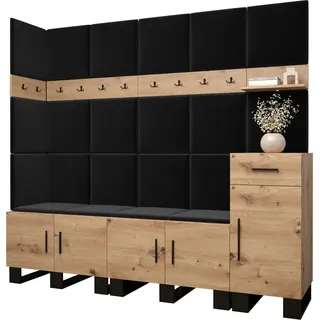 Garderobe ARTIN Set 9 mit gepolsterten Paneelen Industrial Design - Schwarz