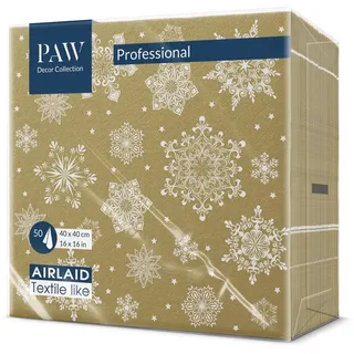 Paw Decor Collection PAW - Airlaid Servietten (40 x 40 cm) I 50 Stück I Perfekt für Weihnachten, Winter, Feiertage I Heiligabend Tischdekoration I Airlaid-Servietten Stoffähnlich - Schneeflocken Gold I Snowflakes gold