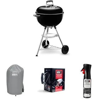 Weber Bar-B-Kettle Holzkohlegrill, Ø 47cm Grillfläche, BBQ Grill mit porzellanemaillierten Deckel & Kessel, Dreibein-Ständer & Räder, verchromter Grillrost - Schwarz (1231004)