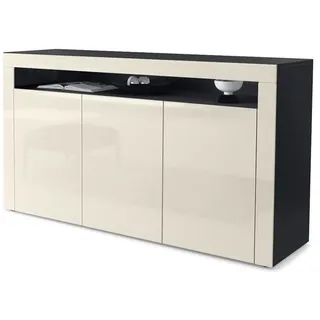 Vladon Sideboard Valencia (Sideboard, mit 3 Türen und 1 offenem Fach), Schwarz matt/Creme Hochglanz/Creme Hochglanz (155 x 92 x 40 cm) gelb