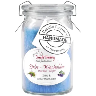 Candle Factory Baby Jumbo Duftkerze aus pflanzlichem Stearin im hitzebeständigen Glas der Marke Weck®, bis zu 20h Brennzeit, Duft: Zirbe-Wacholder