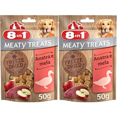8in1 Meaty Treats, gefriergetrocknete Hunde Leckerlis mit Ente & Apfel, getreidefrei und ohne Zucker, 50 g Beutel (Packung mit 2)
