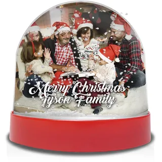 Schneekugel Mit Foto Roter Basis. Weihnachtskugel Foto. Personalisierte Schneekugel. Originelles Weihnachtskugeln. Personalisierte Kugel Mit Bild 9,5x9x8cm Schnee Roter Sockel