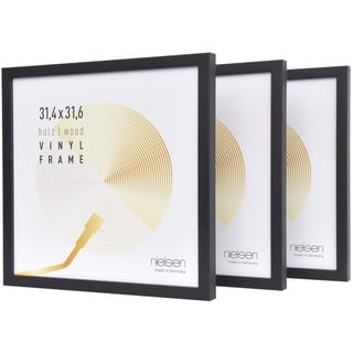 nielsen Schallplatten Rahmen, 31,4 x 31,6 cm (3er Set), Holz, Schwarz, Vinyl Rahmen zum Aufhängen im Hoch- & Querformat, bruchsicheres Kunstglas, Vinyl Holz