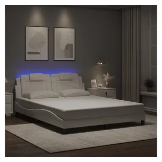 vidaXL Bettgestell mit LED Weiß 160x200 cm Kunstleder
