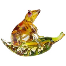 Skulptur Figur Frosch auf Blatt Glas Murano-Stil