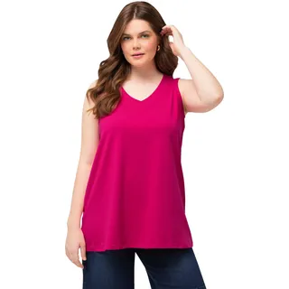 Ulla Popken Damen Top, A-linie, V-ausschnitt, Ärmellos T-Shirts, Fuchsiapink, 54-56 EU