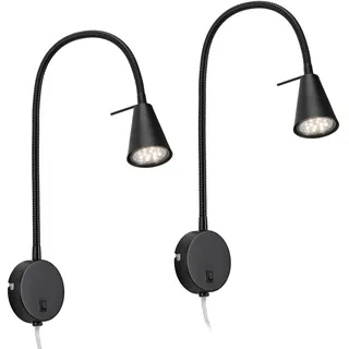 BRILONER - 2er-Set LED Leselampen mit Schalter am Gehäuse, schwenkbar, warmweißes Licht, Wandleuchte Innen, Wandlampe, Bettlampe, Lampe Bett, Leselicht, Nachttischlampe, 45 x 8 x 20,5 cm, Schwarz