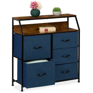 Relaxdays Kommode, HBT: 87 x 84 x 30 cm, 5 Schubladen, 2 Ablagen, Schubladenschrank Industrial, Schlafzimmer, Mehrfarbig
