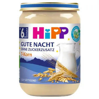 HiPP Gute Nacht 7-Korn (6 x 190g), Abendbrei ab 6. Monat, ohne Zuckerzusatz, gut sättigend, in bester Bio-Qualität