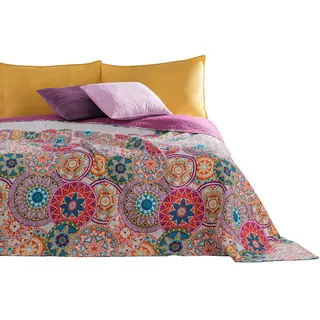 DecoKing 77184 Tagesdecke 240 x 260 cm Rosa/Violett/Weiß/Anthrazit