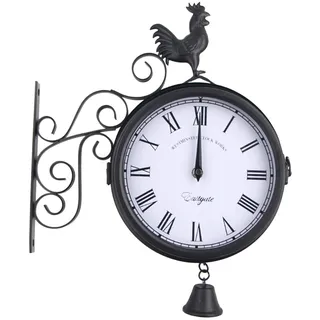 LOIRIIC Antik Wanduhr,30 * 37cm Bahnhofsuhr Küchenuhr Garten Outdoor Doppelseitige Metall Elegante Vintage-Wanduhr für Wohnzimmer, Schlafzimmer & Küche,Schwarz, Weiß