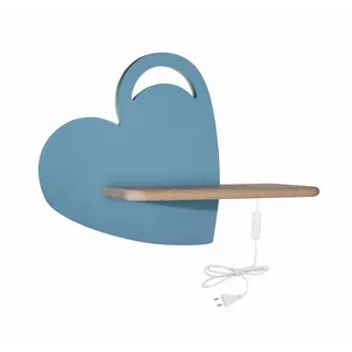 Kinderwandleuchte , Hellblau , Holz, Metall, Holzwerkstoff , Eiche , herzförmig , 12x26x36 cm , RoHS, Europäischer Sicherheitsstandard , Schnurschalter, einfach zu transportieren , Lampen & Leuchten, Innenbeleuchtung, Kinderzimmerlampen, Kinderwandleuchten