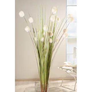 4er Set Dekobündel "Blütenkugel" 105 cm, Kunstpflanze mit weißen Blüten | Kunstgras Gräserbündel, Ziergras, künstliche Zweige, Dekopflanze, Kunstblumen, Gras für Wohnzimmer, Flur, Bad