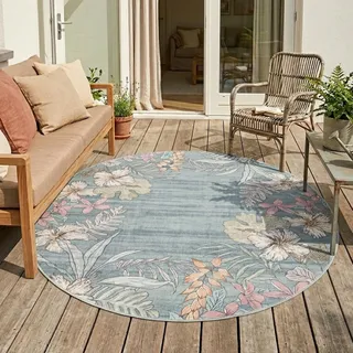 Volero - Rund Outdoor Teppich - Poppy Olivgrün - Ø 140 cm - Balkon, Garten, Terrasse, Küche, Wintergarten - Boho - Grün