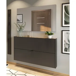 Garderobe Flurgarderobe schmal in grau mit Eiche ABERDEEN-01 modern 3-teilig mit 1 Garderobenpaneel - Grau