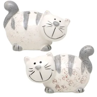 Dekohelden24 2er Set Keramik Salz-/ Pfefferstreuer/Gewürzstreuer als Katzen, Maße ca. 7 x 6 x 7 cm.