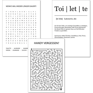 artpin® Badezimmer Deko Bilder - schwarz weiß 3er Set Wandbilder WC Deko -Toilette lustige Bilder Rätsel Definition B17