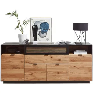 Novel Sideboard , Schwarz, Eichefarben , Metall , Eiche , furniert , 2 Fächer , 2 Schubladen , 200x86x42 cm , Beimöbel erhältlich , Wohnzimmer, Wohnwände, Wohnwand-Serien