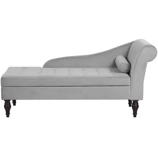 Beliani Chaiselongue Samtstoff hellgrau mit Bettkasten rechtsseitig Pessac , Grau , Textil , 145x72x65 cm , Wohnzimmer, Sofas & Couches, Sofas, Recamieren