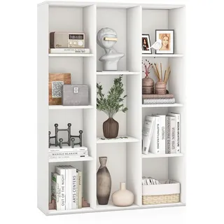 FANTASK Offenes Bücherregal, 74 x 24 x 106 cm, Würfelregal mit 11 Fächern, freistehend Bücherschrank für Wohnzimmer, Schlafzimmer, Büro, Kinderzimmer (Weiß)